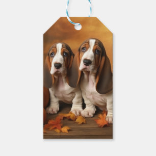 Basset Hound Welpe Herbstfreude Kürbis Geschenkanhänger