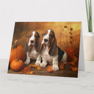 Basset Hound Welpe Herbstfreude Kürbis  Karte