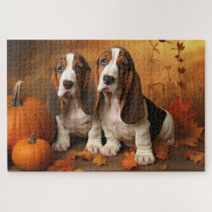 Basset Hound Welpe Herbstfreude Kürbis  Puzzle