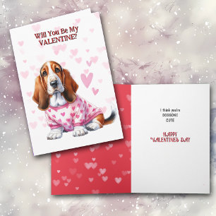 Basset Hound Welpe in Sweater Valentine Feiertagskarte