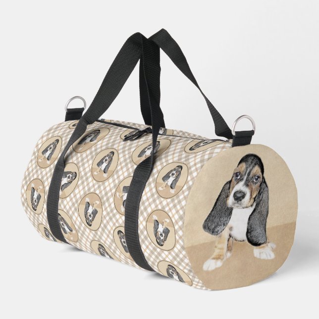 Basset Hound Welpe Malerei dreisfarbige Niedliche  Duffle Bag (Linke Seite)