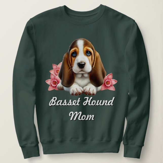 Basset Hound Welpe mit Blume Sweatshirt (Design vorne)