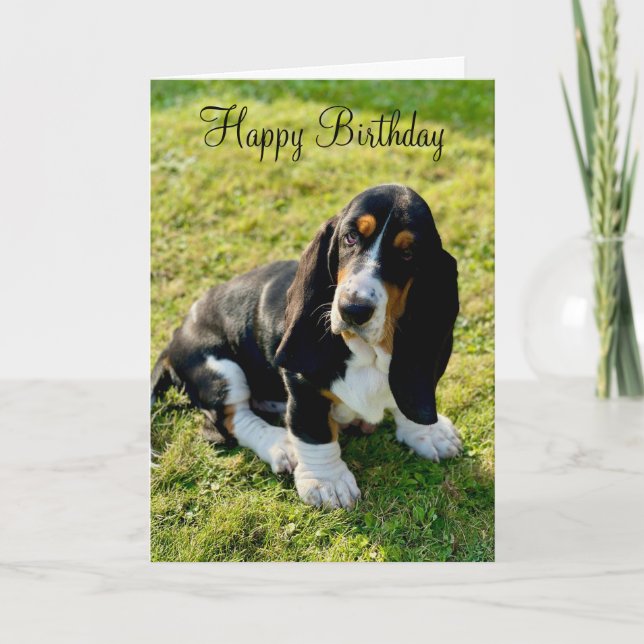 Basset Hound Welpen Hund Happy Birthday Karte (Vorderseite)