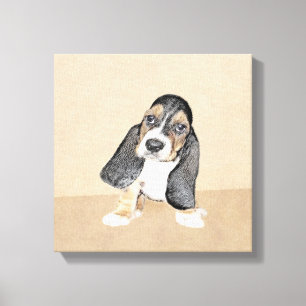 Basset Hound Welpenmalerei - Original Hundekunst Leinwanddruck
