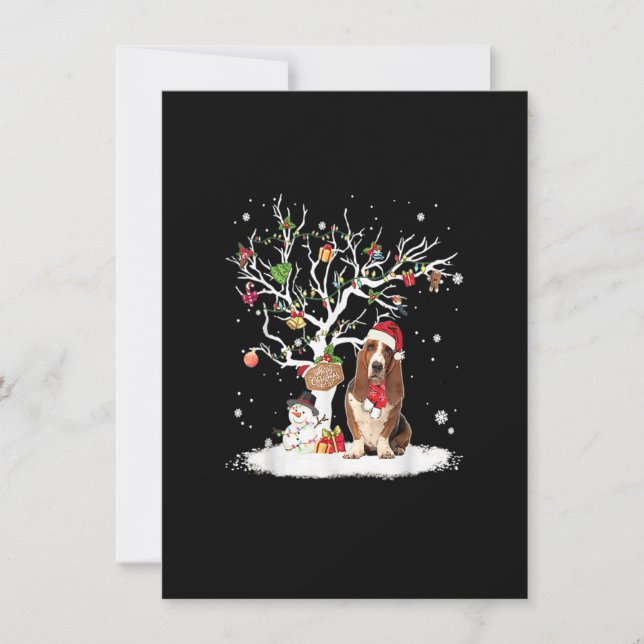 Basset Hound Winter Snow Tree Dog Weihnachtsfest Einladung (Vorderseite)
