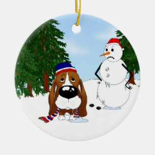 Basset Hound-Winter-Szene Keramikornament