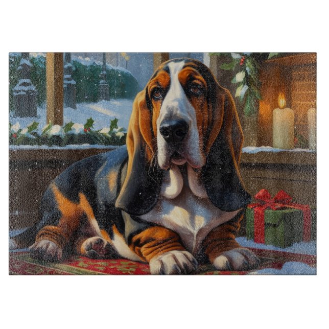 Basset Hound With Christmas Lights Holiday  Schneidebrett (Vorderseite)