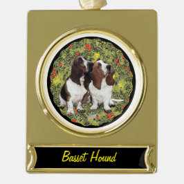Basset Hound Wreath Banner-Ornament Gold