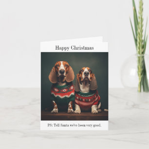 Basset Hounds Happy Christmas Card Karte