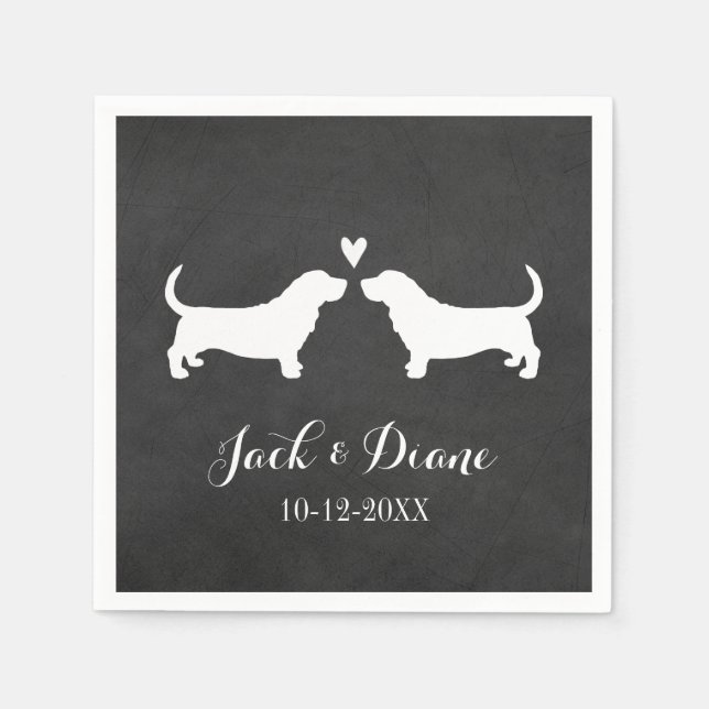 Basset Hounds Hochzeitscouple mit benutzerdefinier Serviette (Vorderseite)