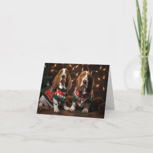 Basset Hounds in Christmas Sweatcard Karte