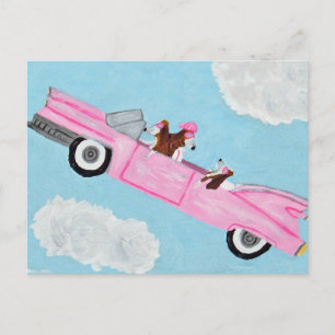 Basset Hounds in rosa Cabrio Postkarte