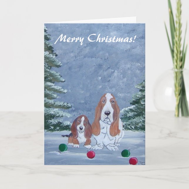 Basset Hounds Weihnachtskarte Feiertagskarte (Vorderseite)