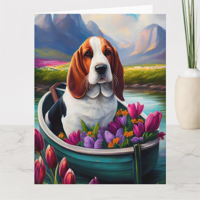 Basset Hund auf einem Paddle: Ein Landschaftliches Karte (Vorderseite)