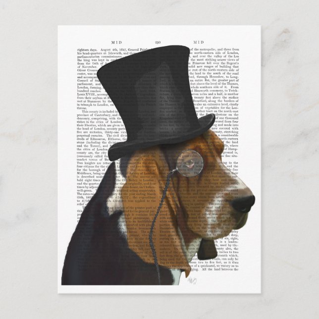 Basset-Hund, Festhund und Hut Postkarte (Vorderseite)