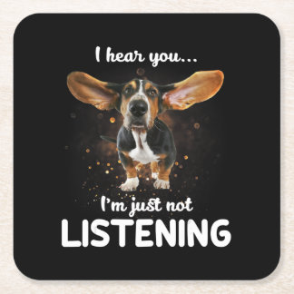 Basset-Hund höre ich, dass du nicht hörst Rechteckiger Pappuntersetzer