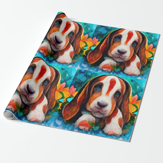 Basset Hund Muster Wrapping Paper Geschenkpapier (Ungerollt)