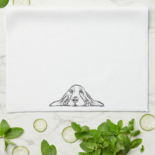 Basset-Hund Schwarz-weißen einfache Hundeaugen  Geschirrtuch