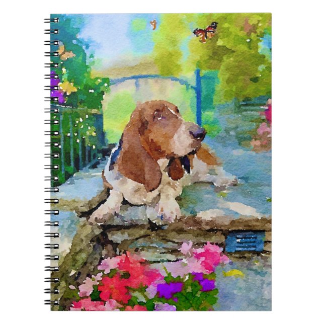 Basset-Hund und Butterfly Notizblock (Vorderseite)