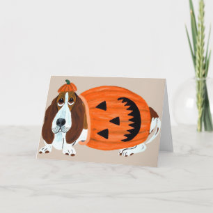 Basset in Pumpkin Anzug Karte