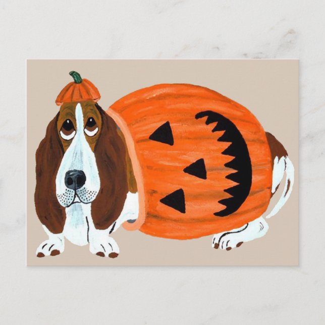 Basset In Pumpkin Anzug Postkarte (Vorderseite)