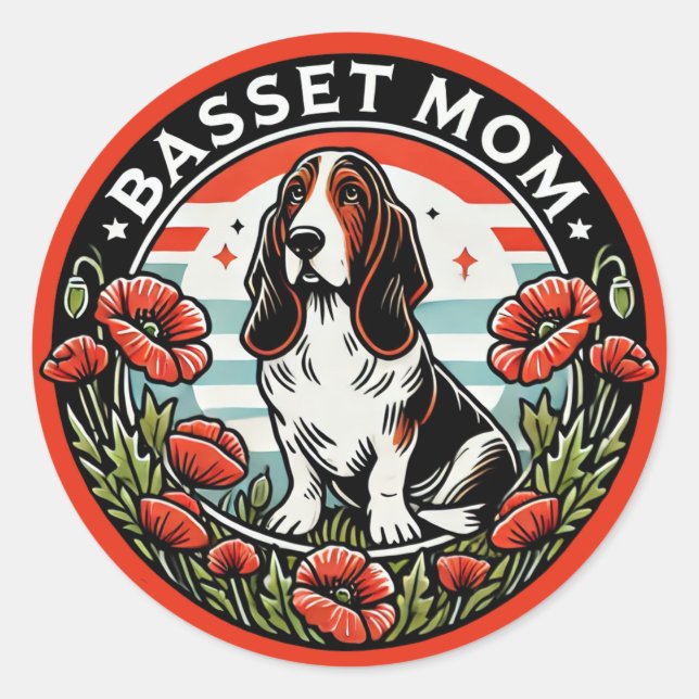 Basset-Mama Runder Aufkleber (Vorderseite)
