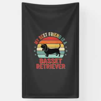 Basset Retriever Retro Sonnenuntergang Hund Banner