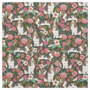 Bassett-Blumengewebe - niedliches Hundegewebe Stoff