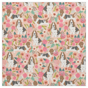 Bassett-Blumengewebe - niedliches Hundegewebe Stoff