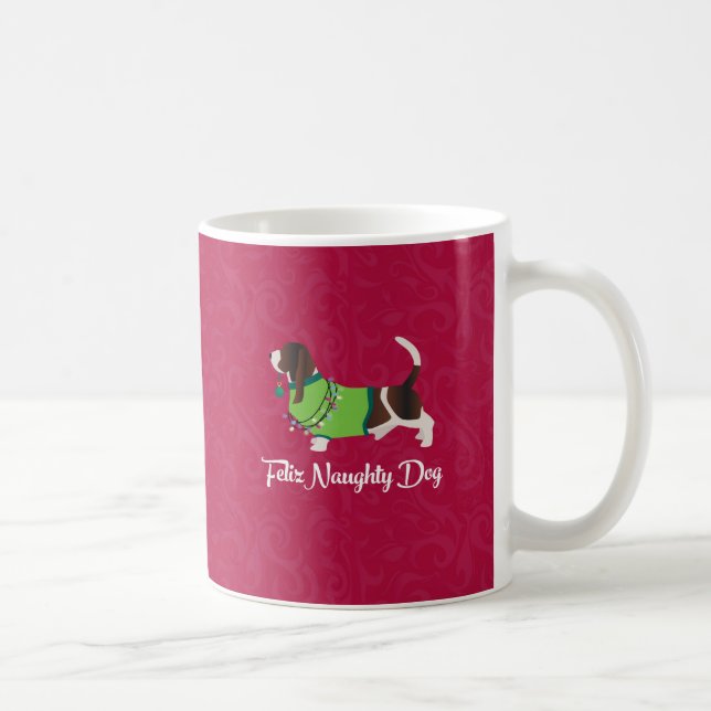 Bassett Hound Christmas Feliz Naughty Dog Kaffeetasse (Rechts)