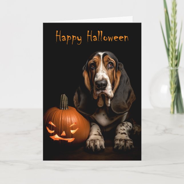 Bassett Hound Halloween Karte (Vorderseite)