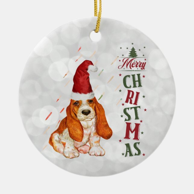 Bassett Hound Niedlicher Hund Weihnachten Keramik Ornament (Vorne)