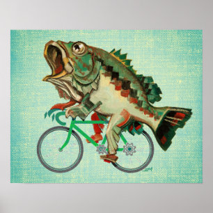Bassfisch Reiten mit dem Fahrrad Poster