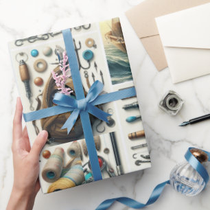 Bassfisch und Tackle für sein Geschenkpapier