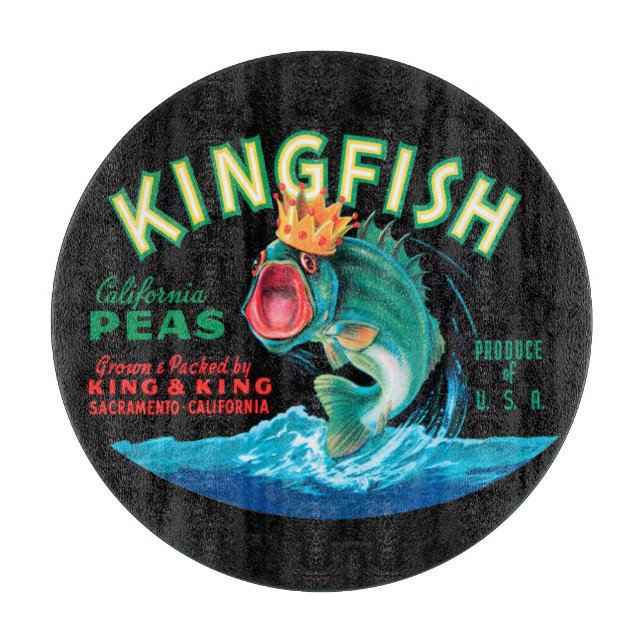 Bassfische mit Krone auf schwarzem Hintergrund Schneidebrett (Vorderseite)