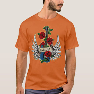 Bassgitarre Flügel Rosen Rock and Roll Vintage-Mus T-Shirt