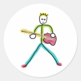 Bassgitarre Stickman Runder Aufkleber
