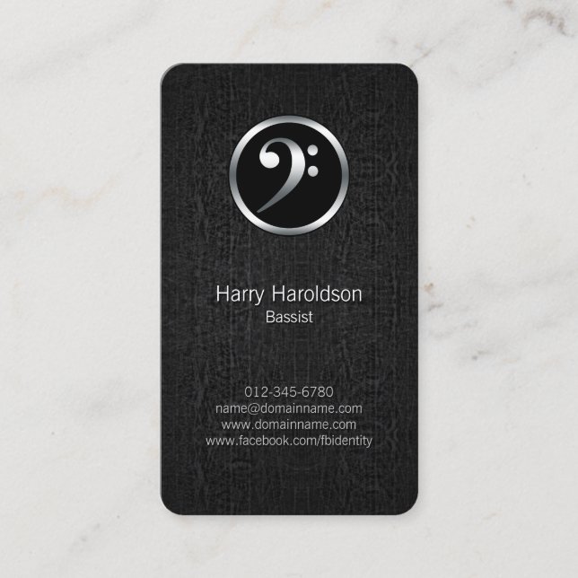 Bassist Bass Clef Icon Black Grunge Business Card Visitenkarte (Vorderseite)