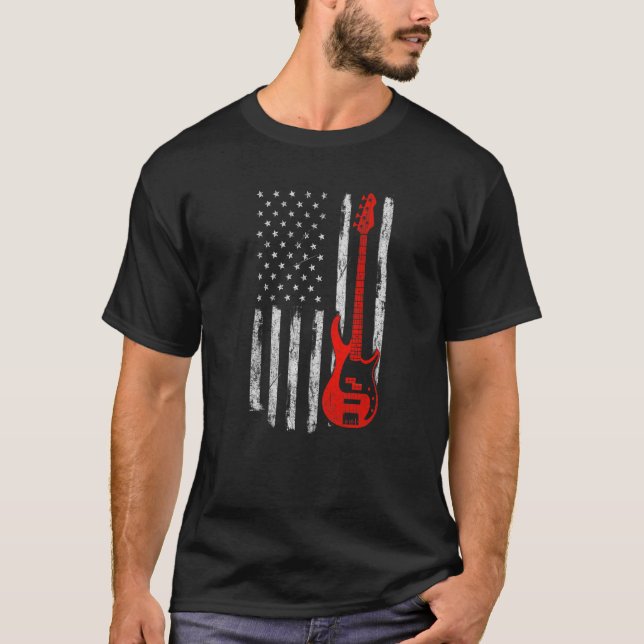 Bassist USA American Flag Bass Guitar Player Musi T-Shirt (Vorderseite)