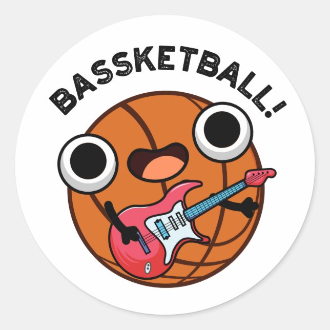 Bassketball Funny Basketball Music Pub Runder Aufkleber (Vorderseite)
