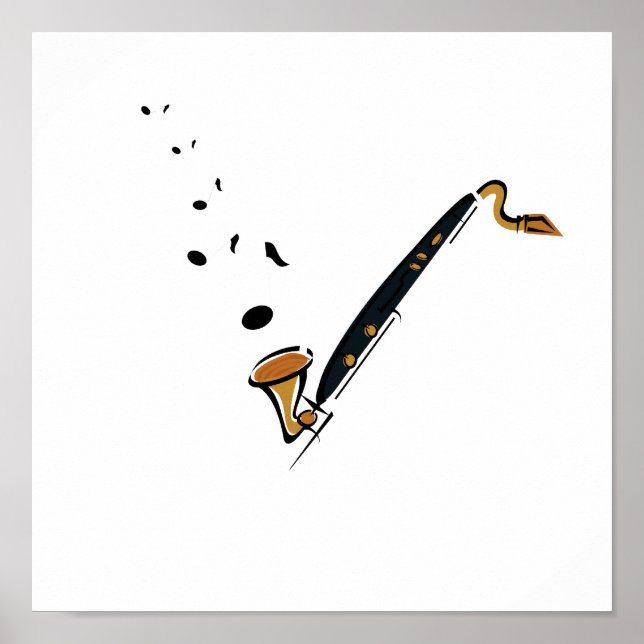 Bassklarinette mit Musiknoten Poster (Vorne)