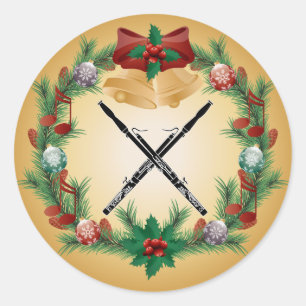 Bassoon Music Christmas Wreath Geschenk Runder Aufkleber