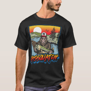 Bassquatch Funny Bass Fischen Sasquatch Retro 80er T-Shirt