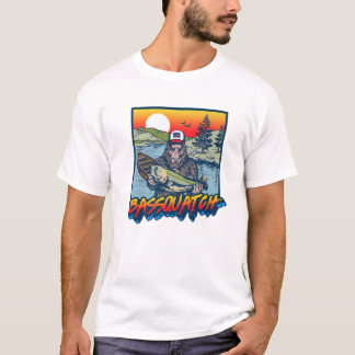 Bassquatch! Funny Bass Fishing Sasquatch Retro 80e T-Shirt
