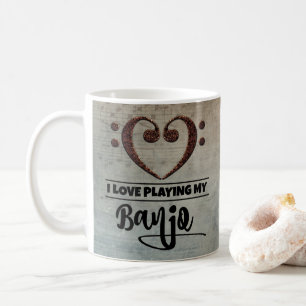 Bassschlüssel-Herz Vintage-Notenblatt Banjo Kaffeetasse