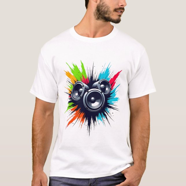 Basstropfen und Pinselstriche, Musik trifft Kunst T-Shirt (Vorderseite)