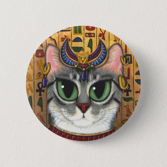 Bast-Göttin-Ägypter Bastet Katzen-Kunst-Knopf Button (Vorderseite)
