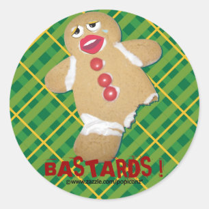 'BASTARDS !' Lebkuchen Mann Keks humorvoll Runder Aufkleber