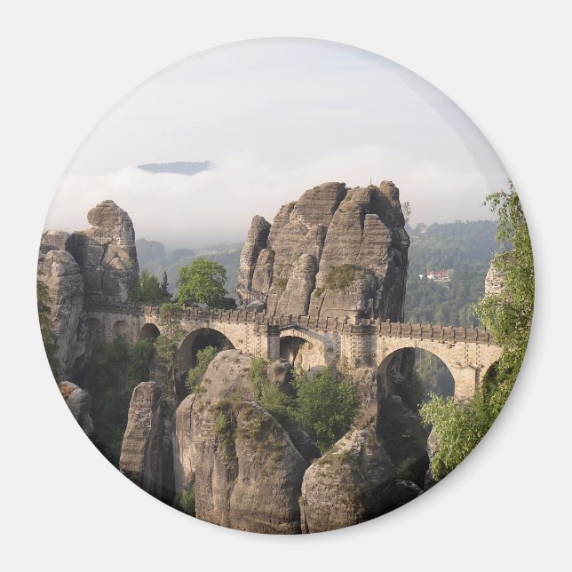 Bastei-Brücke in Deutschland runder Magnet (Vorne)