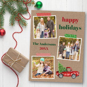 Bastelband roter Truck Weihnachten Kraft Postkarte